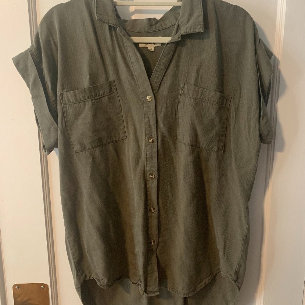 Thread + Supply Herringbone Olive Button Down Blouse